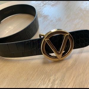 Valentino by Mario Logo Croc-embossed Leather Belt